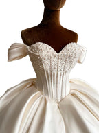 CAMILLA | Off-Shoulder Beaded Corset Satin Ball Gown Wedding Dress