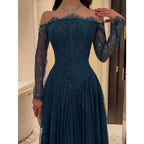 CELESTE | Navy Blue Sequin Sweetheart Prom Gown with Detachable Cape