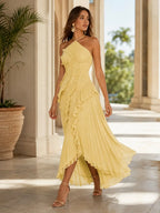 VIOLETTA | Chiffon One Shoulder Ruffle Maxi Dress