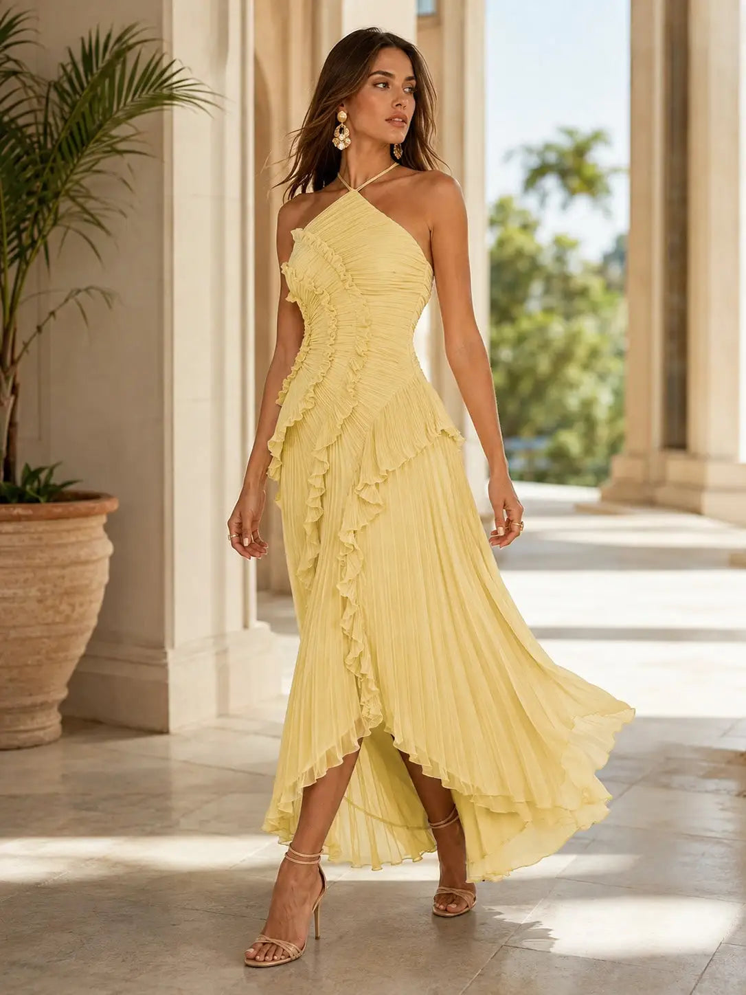 VIOLETTA | Chiffon One Shoulder Ruffle Maxi Dress
