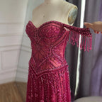 AZARIA | Fuchsia Arabic Beaded A-Line Evening Gown for Formal Occasions