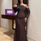 ISOLDE | Dark Brown Strapless Sequin Mermaid Prom Dress with Detachable Lace Sleeves