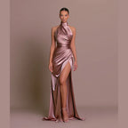 SABINE | Retro Satin Halter High Slit Maxi Dress