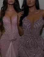 CLARA | Pink Sequin Mermaid Evening Gown with Spaghetti Straps