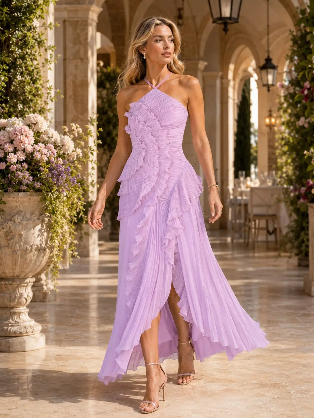 VIOLETTA | Chiffon One Shoulder Ruffle Maxi Dress