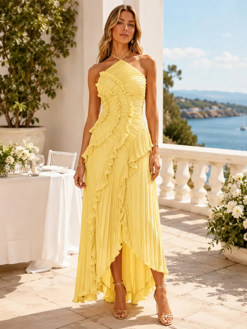 VIOLETTA | Chiffon One Shoulder Ruffle Maxi Dress