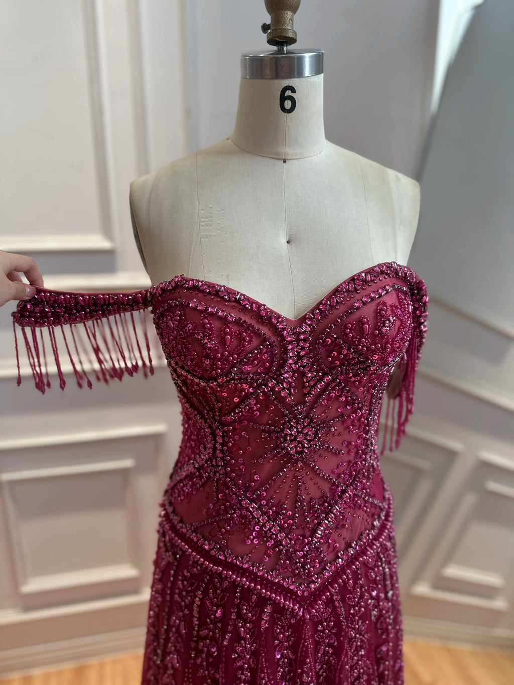 AZARIA | Fuchsia Arabic Beaded A-Line Evening Gown for Formal Occasions