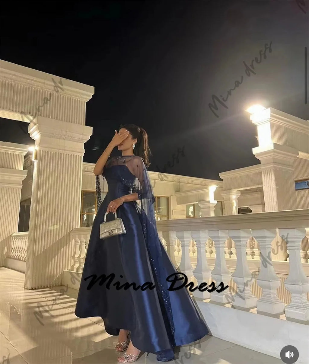 MINA | Luxury Sequin Sleeveless Shawl Evening Gown with Backless Detail