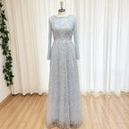 MINA | Luxury Beaded Sequin Long Sleeve Evening Gown with Round Neck