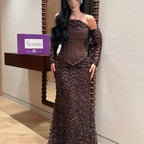 ISOLDE | Dark Brown Strapless Sequin Mermaid Prom Dress with Detachable Lace Sleeves
