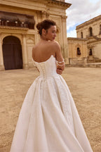 AMABELLE | Strapless Beaded Corset Satin Ball Gown Couture Wedding Dress
