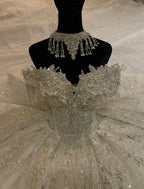 Customized Off The Shoulder Sleeves Beading Wedding Dress