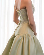 SANSA | Champagne Gold Beaded Corset Strapless Satin Ball Gown