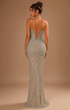 AZURELLE | Turquoise Crystal Beaded Sheer Mermaid Evening Gown