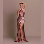SABINE | Retro Satin Halter High Slit Maxi Dress