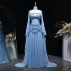 SERAPHINA | Hand-Beaded Corset Draped-Sleeve Chiffon Evening Gown