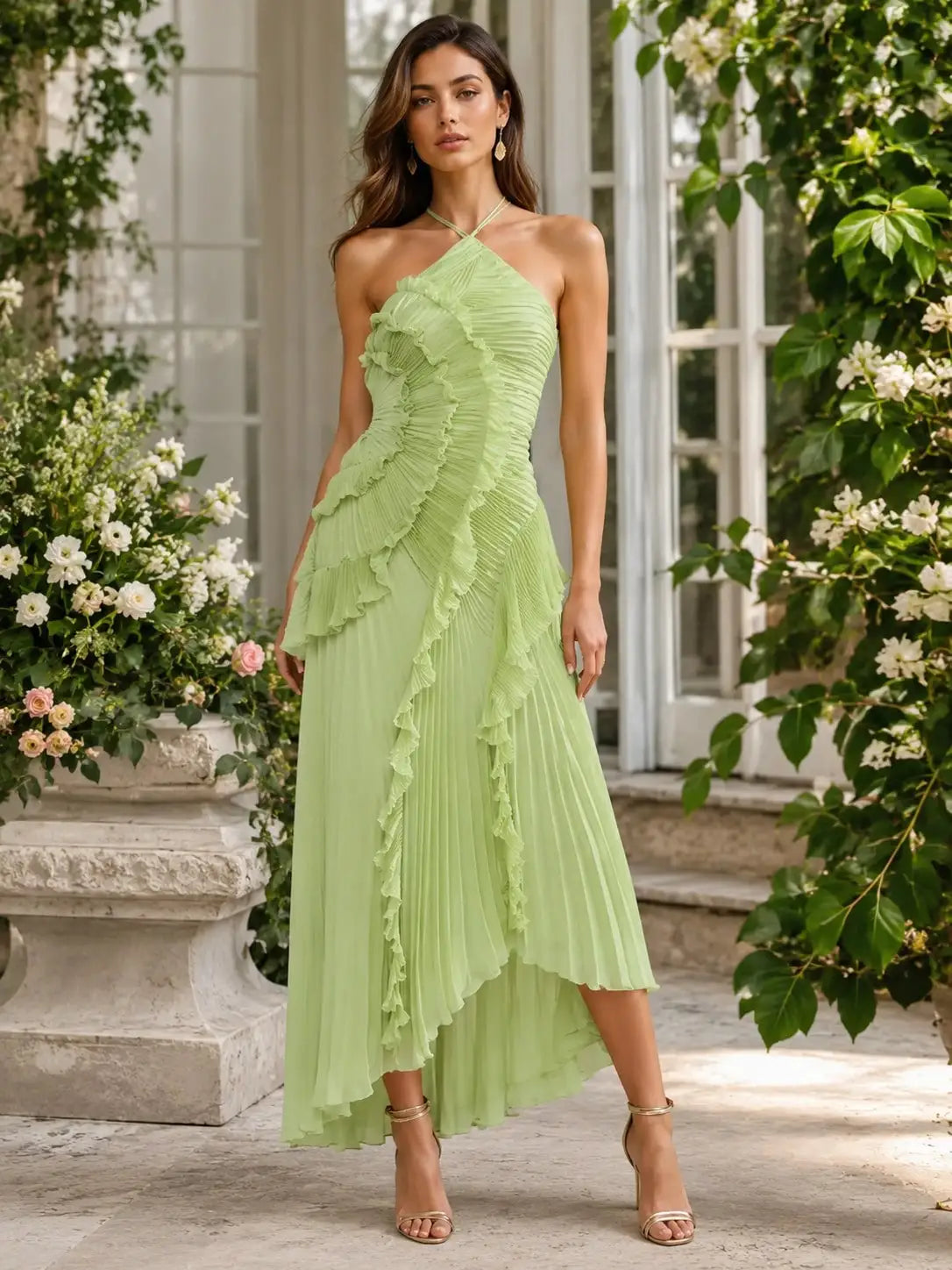 VIOLETTA | Chiffon One Shoulder Ruffle Maxi Dress
