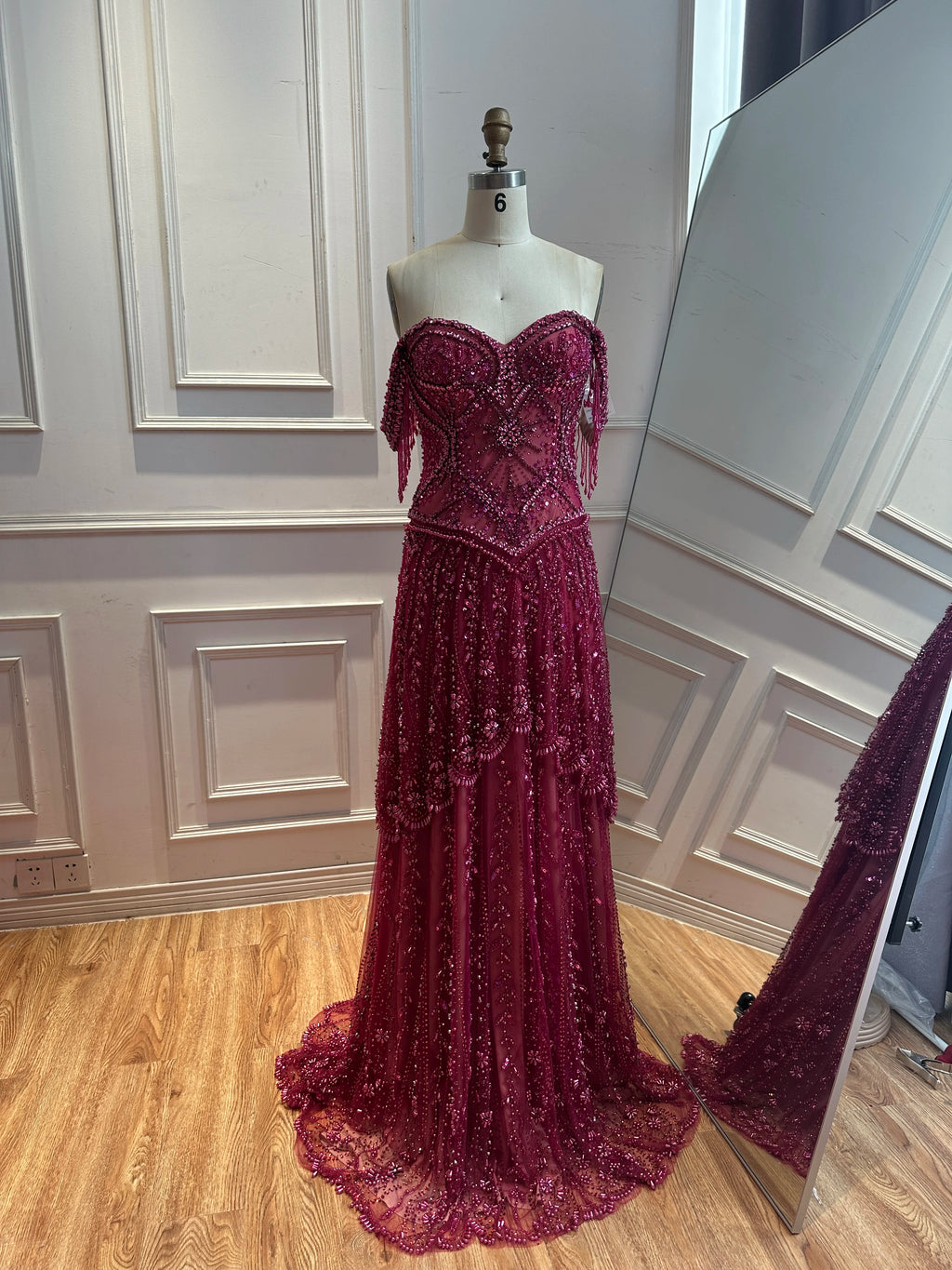 AZARIA | Fuchsia Arabic Beaded A-Line Evening Gown for Formal Occasions