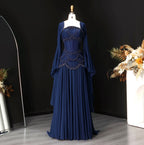 SERAPHINA | Hand-Beaded Corset Draped-Sleeve Chiffon Evening Gown