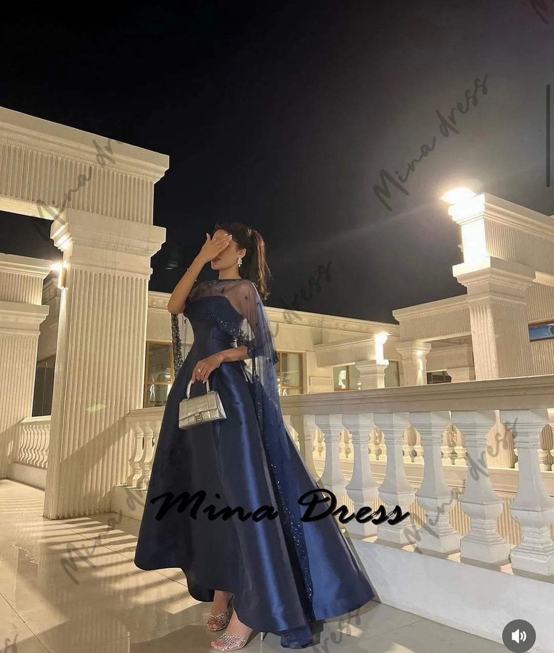 MINA | Luxury Sequin Sleeveless Shawl Evening Gown with Backless Detail