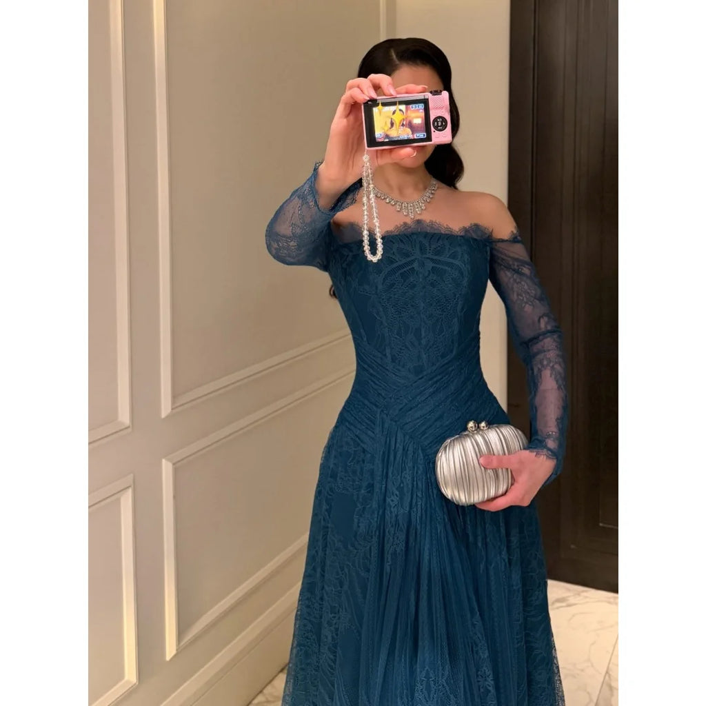 CELESTE | Navy Blue Sequin Sweetheart Prom Gown with Detachable Cape