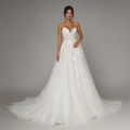 AVENLIE | Floral Lace Spaghetti-Strap Sheer Corset A-Line Wedding Dress with Train