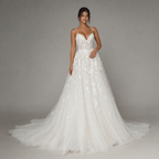 AVENLIE | Floral Lace Spaghetti-Strap Sheer Corset A-Line Wedding Dress with Train