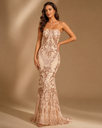 SERENZA | Sequin Strapless Mermaid Evening Gown Gold or Pink Maxi