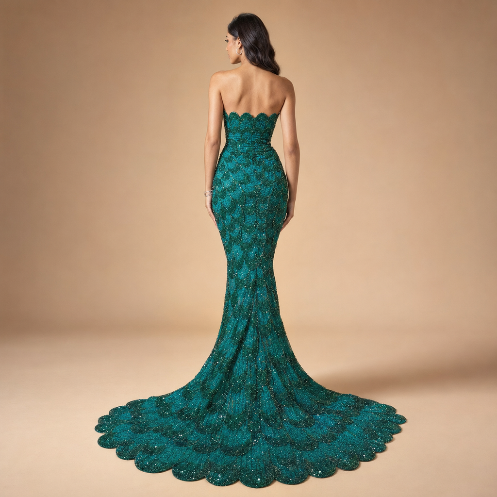 ELARA | Strapless Sequin Floral Mermaid Evening Gown