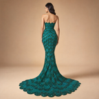 ELARA | Strapless Sequin Floral Mermaid Evening Gown