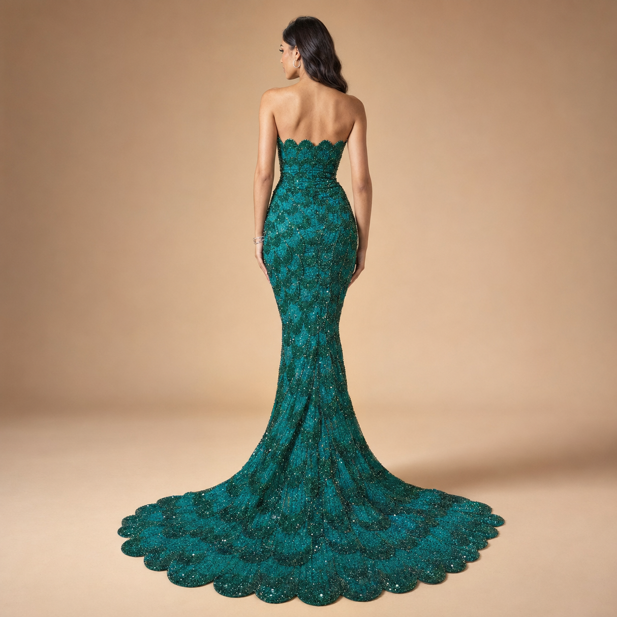 ELARA | Strapless Sequin Floral Mermaid Evening Gown