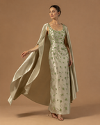 VERDESSA | Crystal Floral Embellished Column Gown with Draped Cape