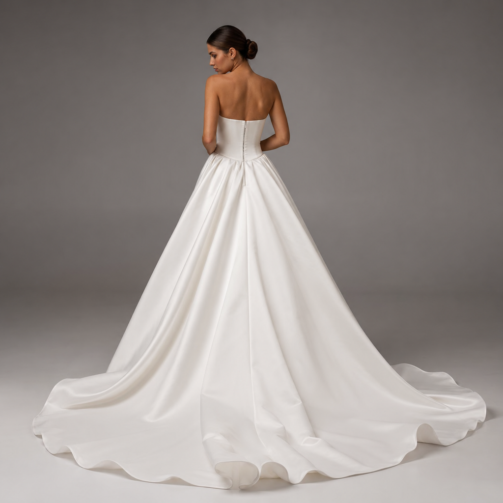 CELESTIA | Strapless Pearl-Detailed Satin Ball Gown Wedding Dress