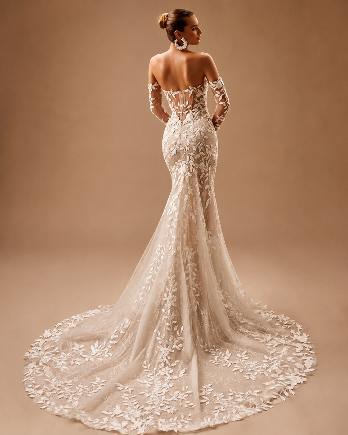 ELOISE | Boho Off-Shoulder Long Sleeve Lace Appliqué Mermaid Bridal Gown
