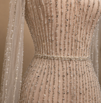 ZARELLE | Beaded Illusion Long Sleeve Ruffle Mermaid Evening Gown