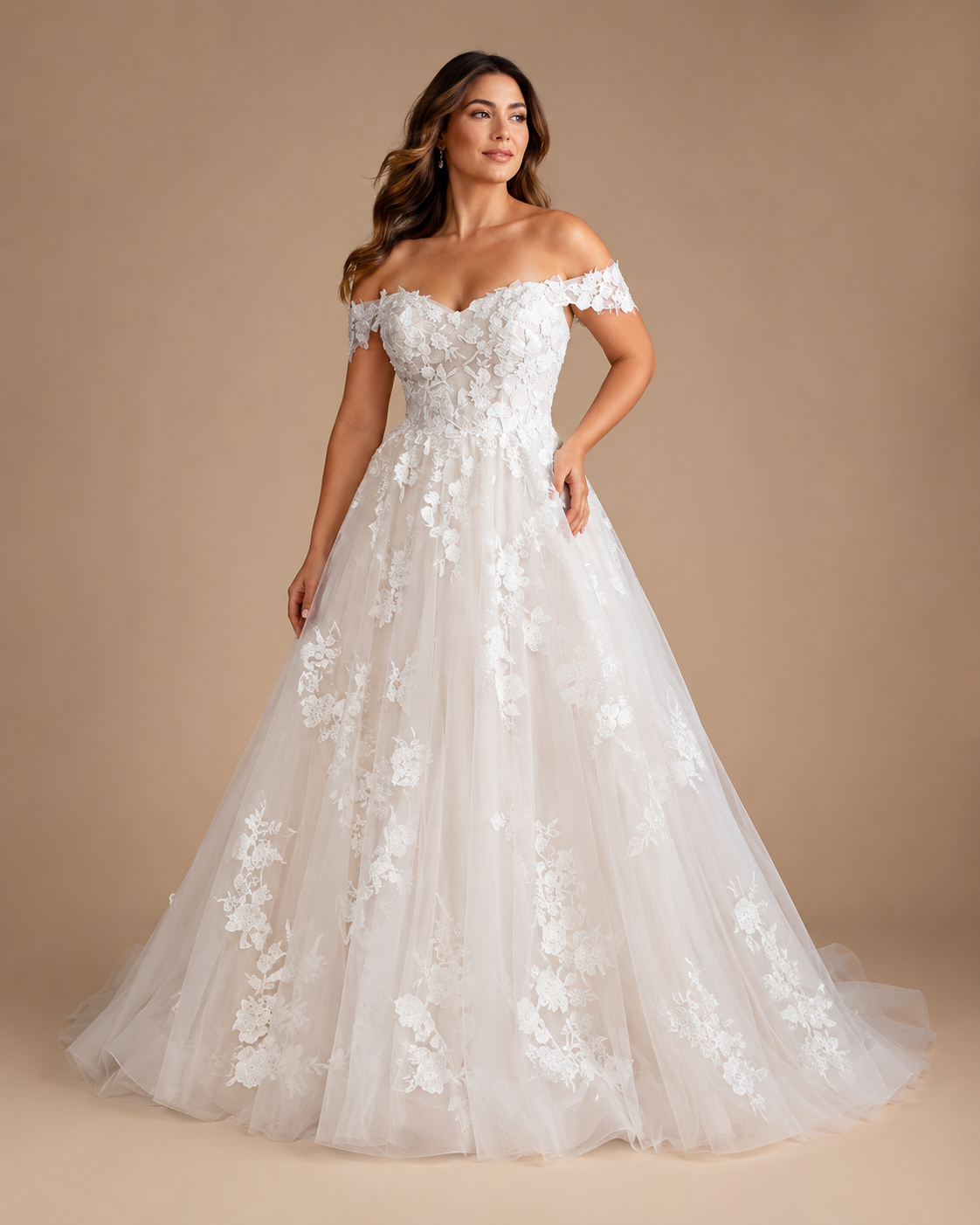 AZELORIA | Plus Size Off-the-Shoulder Lace A-Line Wedding Dress