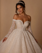 ADELINA | Sweetheart Off-Shoulder Long Sleeve Vintage Ball Gown Wedding Dress Bridal Gown