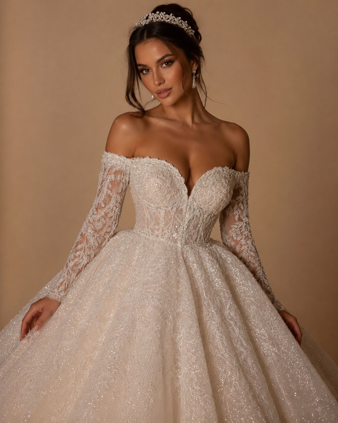 ADELINA | Sweetheart Off-Shoulder Long Sleeve Vintage Ball Gown Wedding Dress Bridal Gown