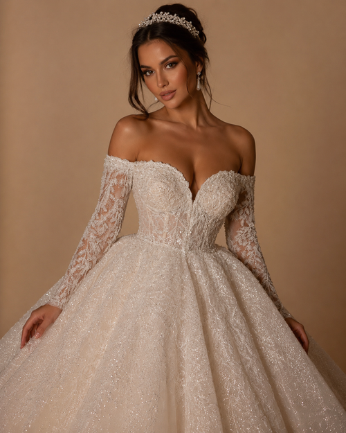 ADELINA | Sweetheart Off-Shoulder Long Sleeve Vintage Ball Gown Wedding Dress Bridal Gown