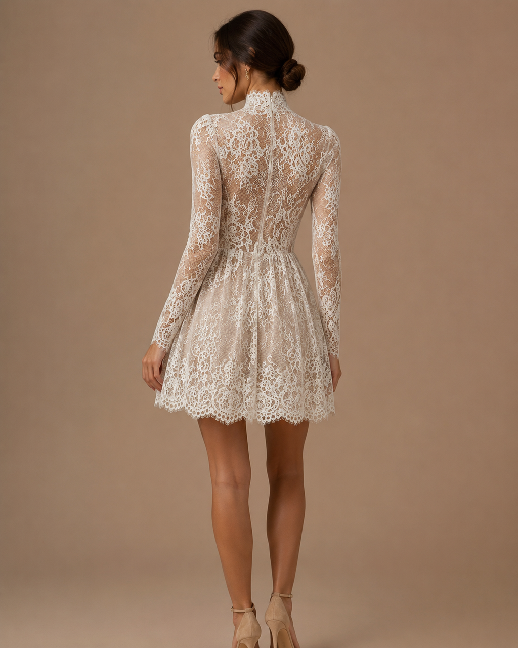 MAELIS | High-Neck Long Sleeve Lace Corset Couture Mini Dress