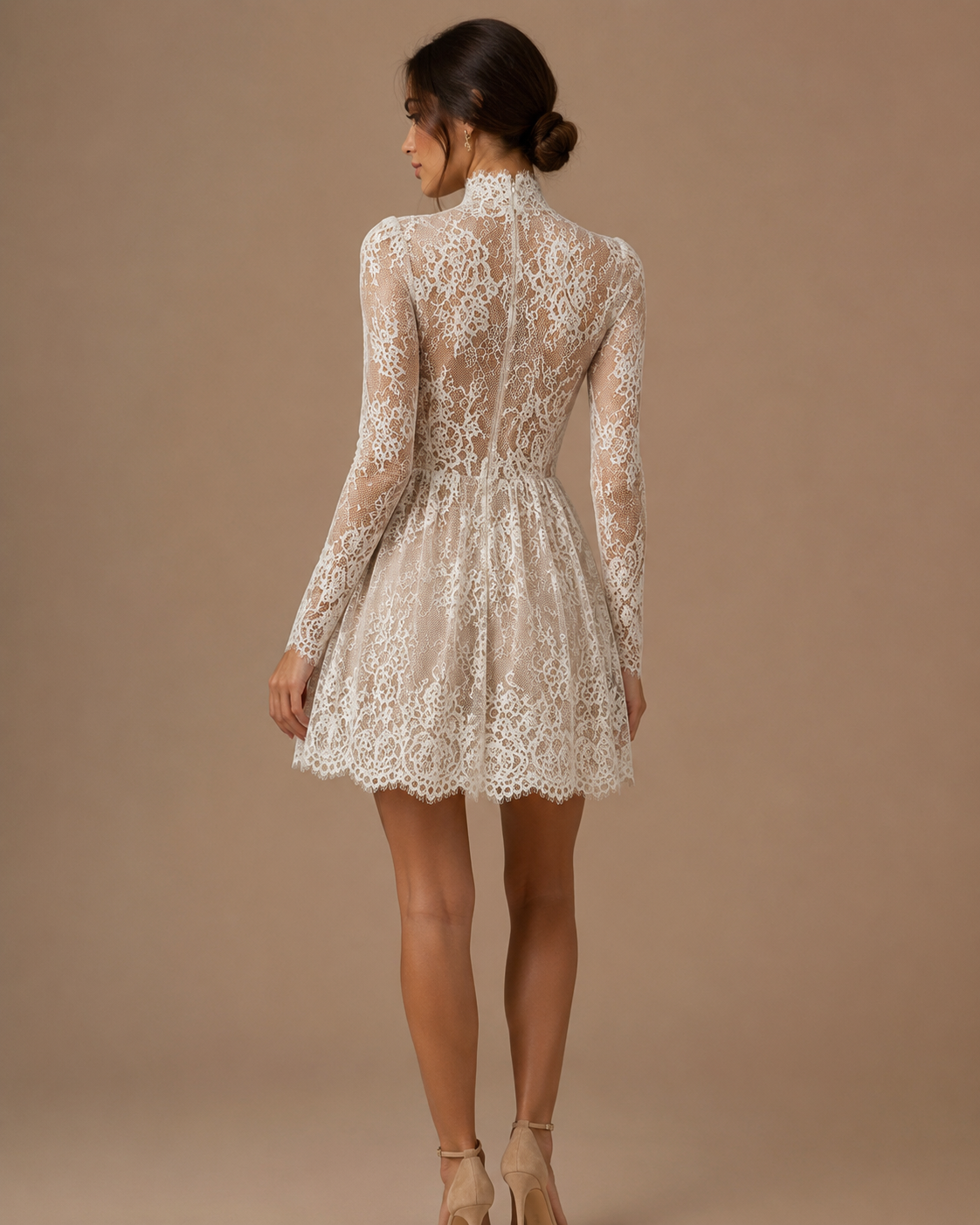 MAELIS | High-Neck Long Sleeve Lace Corset Couture Mini Dress
