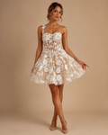 ZARELIS | Floral Sequin Corset Fit-and-Flare Couture Mini Dress