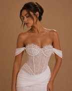 CELESTINE | Off-Shoulder Lace Corset Sheath Couture Wedding Gown