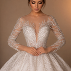 ANASTASIA | Luxury Hand Beaded Long Sleeve Ball Gown Bridal Dress with Long Chapel Train