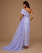 LAVELLE | Lavender Asymmetrical Tulle Drape Beaded Evening Gown