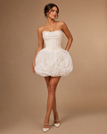 ROSAVIA | Strapless Floral Corset Rosette Couture Mini Dress