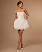 ROSAVIA | Strapless Floral Corset Rosette Couture Mini Dress