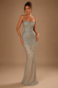 AZURELLE | Turquoise Crystal Beaded Sheer Mermaid Evening Gown