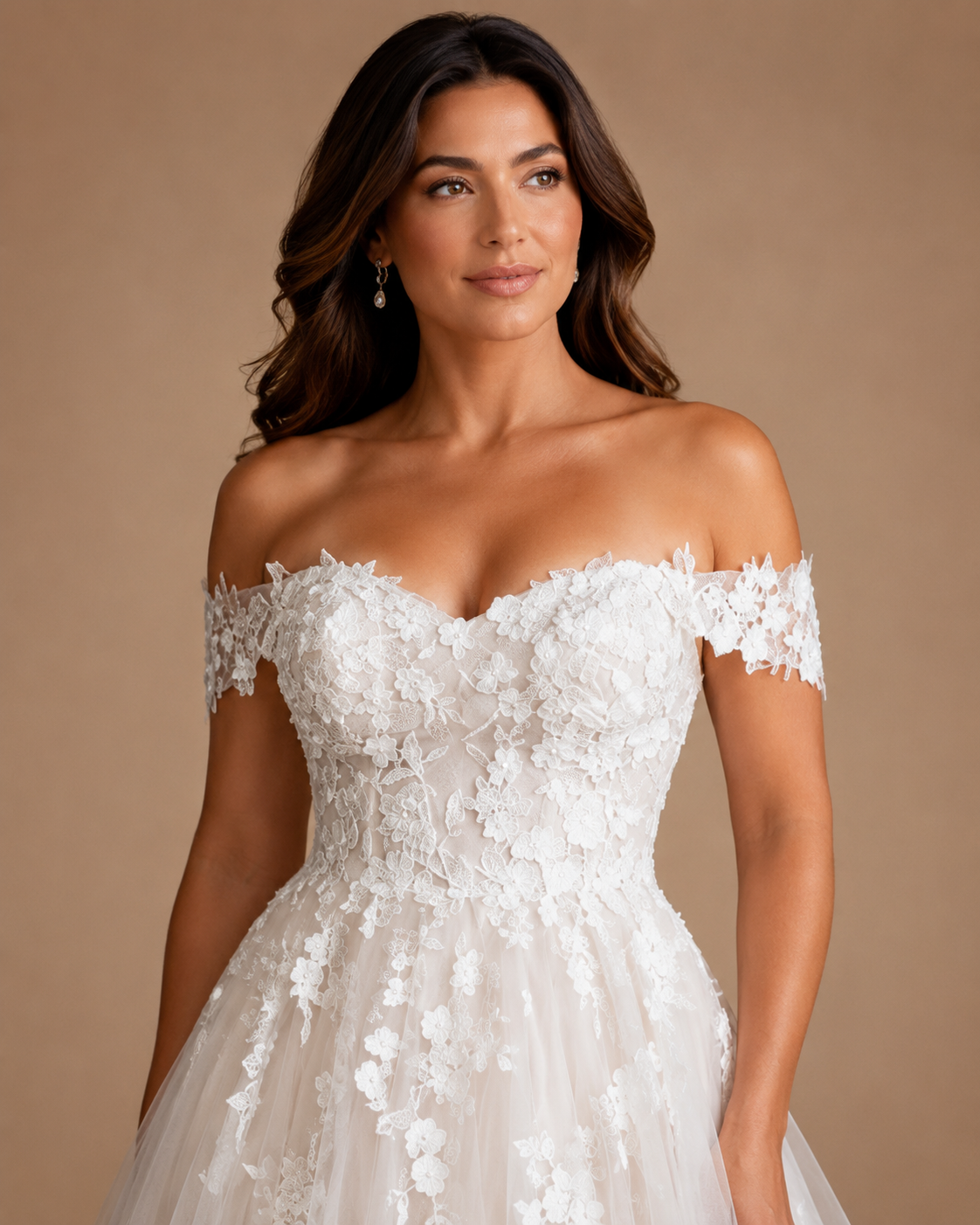 AZELORIA | Plus Size Off-the-Shoulder Lace A-Line Wedding Dress