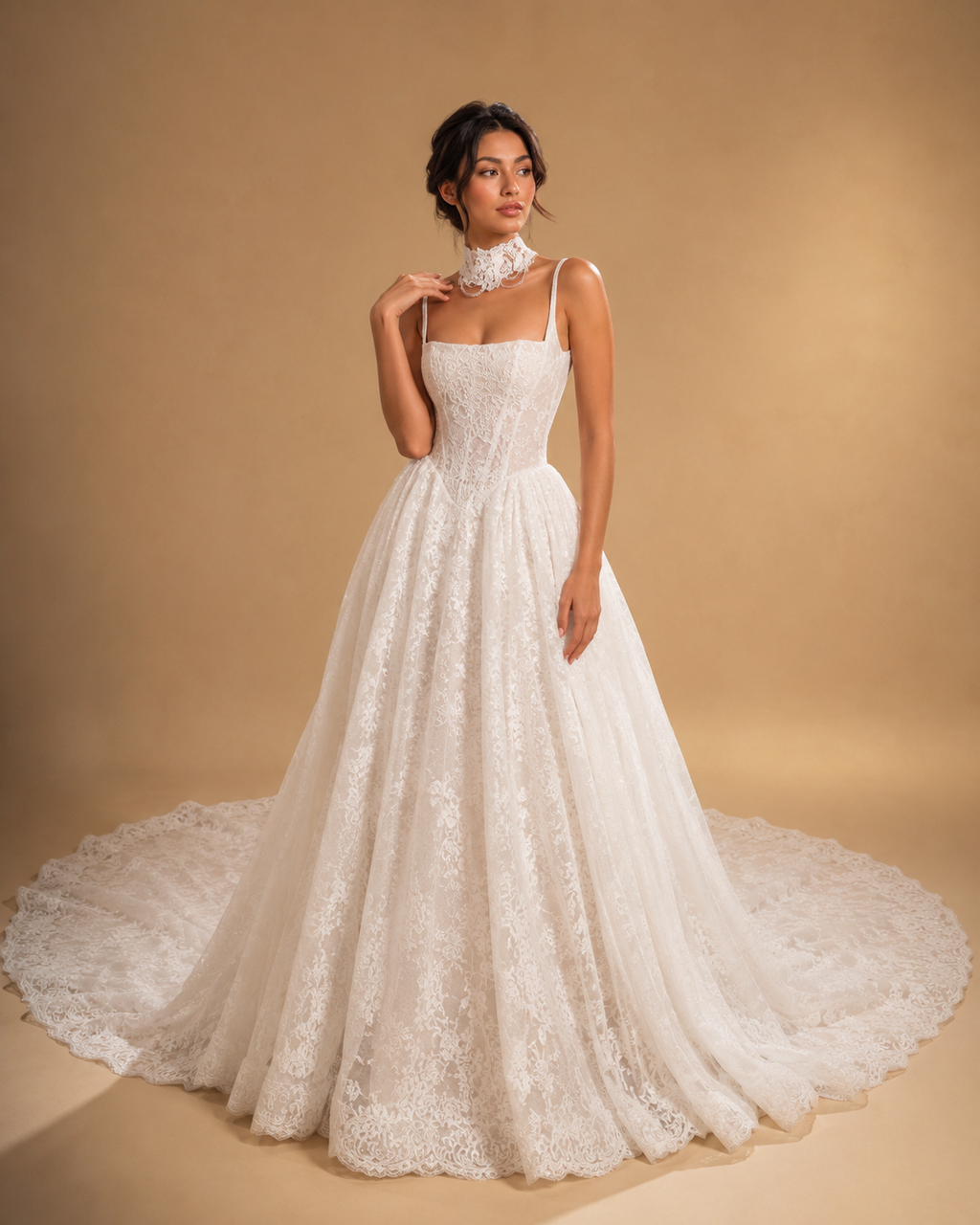REBECCA | Elegant Spaghetti Strap White Lace A-Line Wedding Dress Bridal Gown